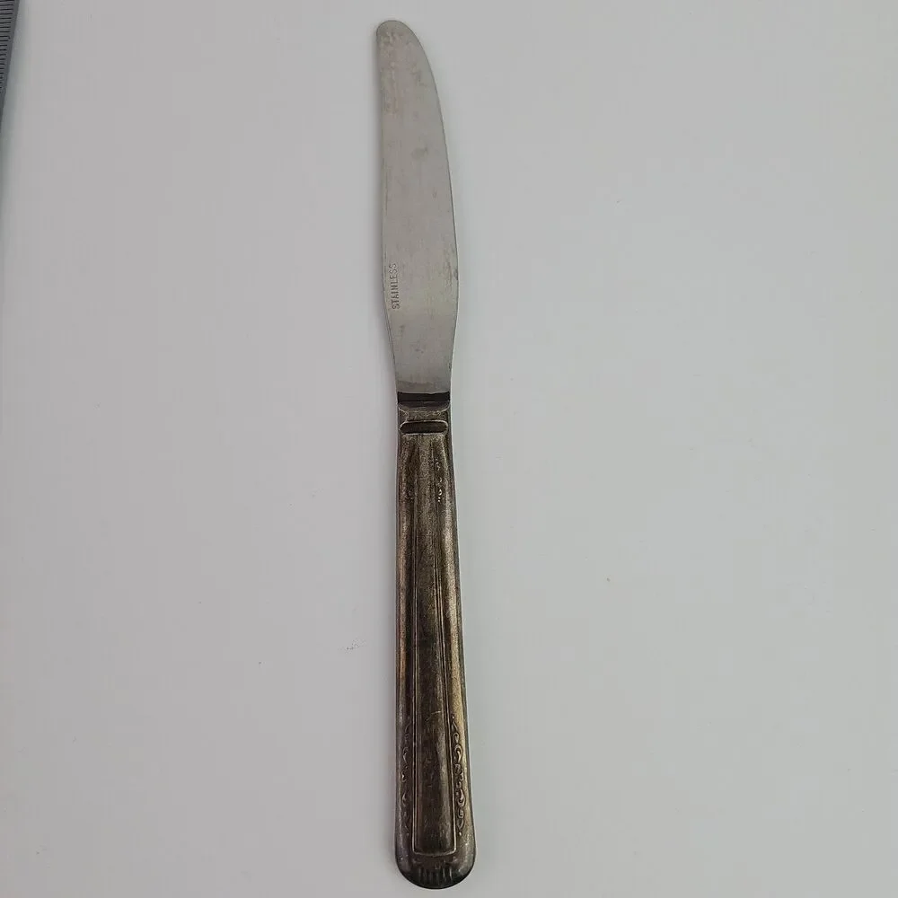 Vintage Silverplate Knife Set of 3 Elegant Floral Leaf Vertical Lines